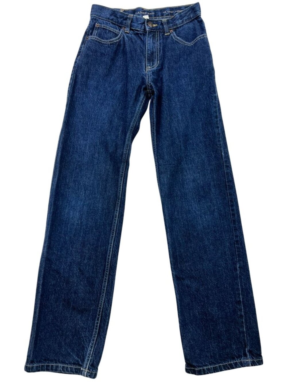 Lands' End Boys Classic Straight Denim Jeans Stretch Size 16S Blue Mid Wash